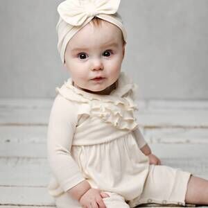 NEW LEMON LOVES LAYETTE newborns and baby girls elsa romper in eggnog beige